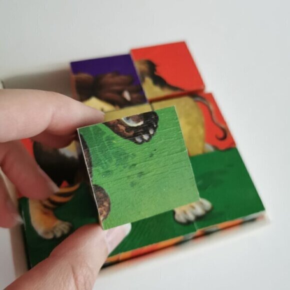 Vintage Animals Cubes Boxed Wooden Childs Toy 1960s Puzzle Kids Game - Picture 5 of 5